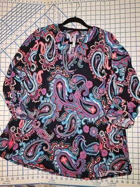 Dear Scarlett Women’s Paisley Tunic - Black with Pink, Teal, Red And White- 2X